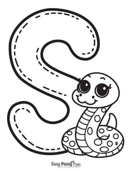 S is for snake alphabet coloring page