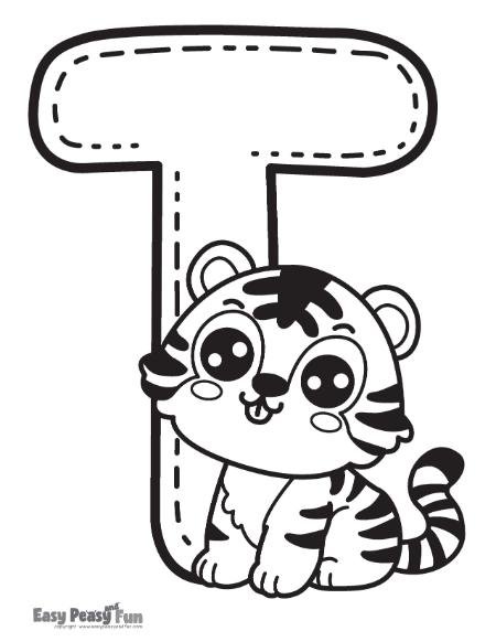 T is for tiger alphabet coloring sheet