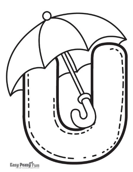 U is for umbrella coloring sheet for kids