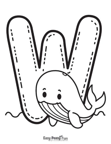 W is for whale alphabet coloring page