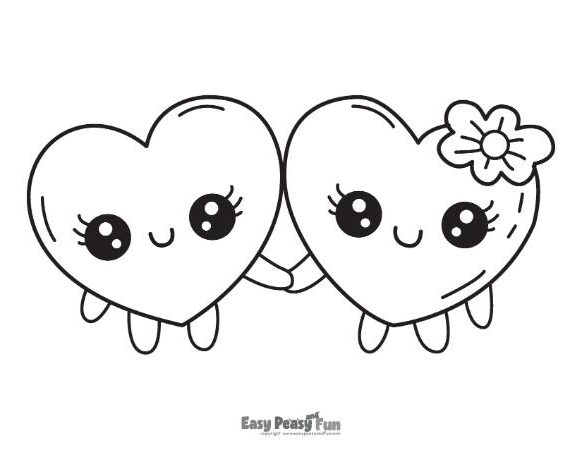 Hears holding hands coloring page