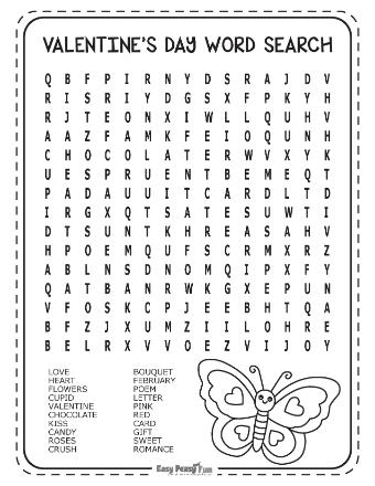 Medium Valentine's Day word search puzzle - no backward words 2