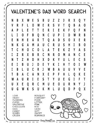 Medium Level Valentine's Day word search puzzle - no backward words 5