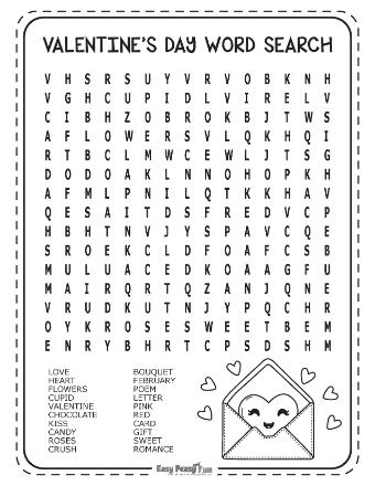 Medium Valentine's Day word search puzzle with no back words 6