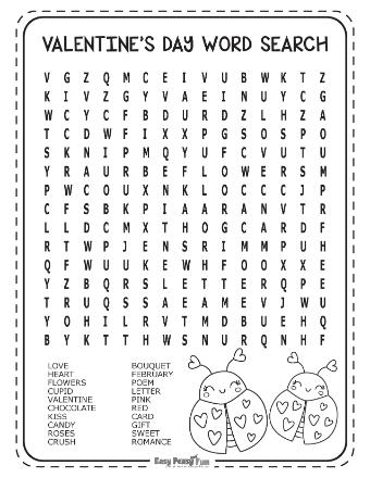 Medium level word search puzzle for Valentine's Day 6