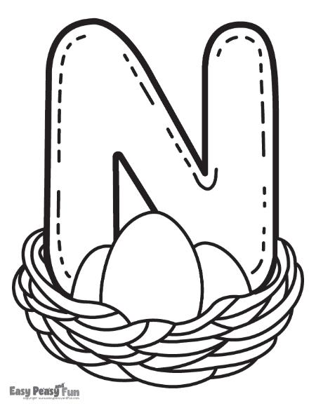 N is for nest coloring page