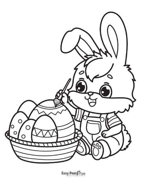Easter bunny painting Easter eggs illustration to color.