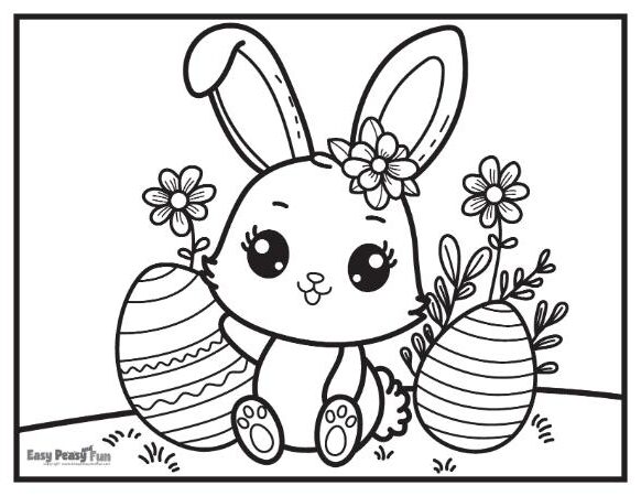 Easter bunny and Easter eggs for coloring.