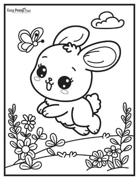 Jumping bunny coloring page.