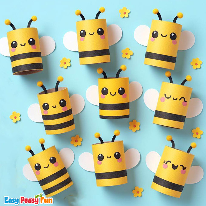Cute toilet paper roll bee craft idea for kids to make