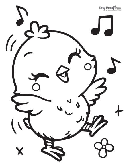 Singing and dancing chick color sheet.