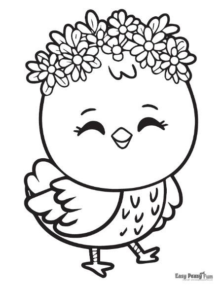 Happy chick wearing a flower wreath to color.