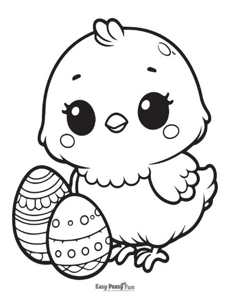 Easter eggs and chick coloring page.
