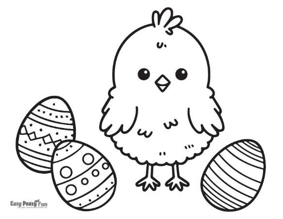 Easter chick and eggs color sheet.