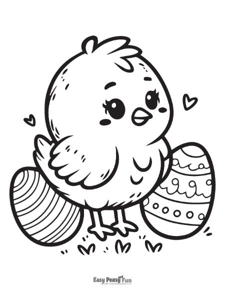 Easter eggs and cute chick picture for coloring.