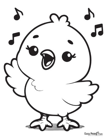 Easy chick coloring page with a singing chick.