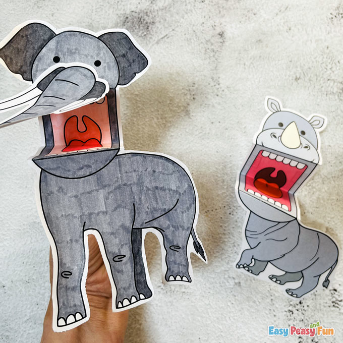 Printable ZOO Animal Puppets Elephant Rhinoceros