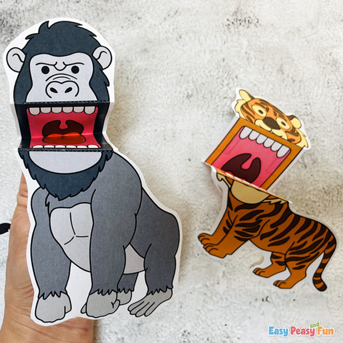 Printable ZOO Animal Puppets Gorilla Tiger