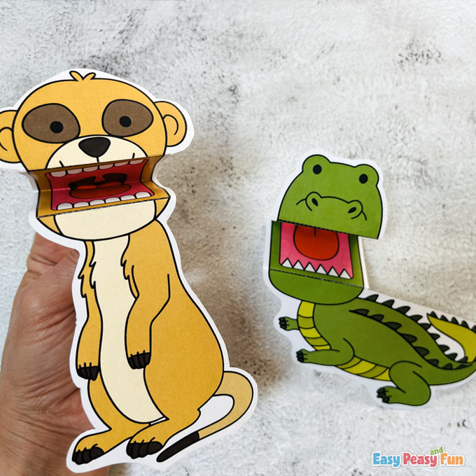Printable ZOO Animal Puppets Meerkat Crocodile