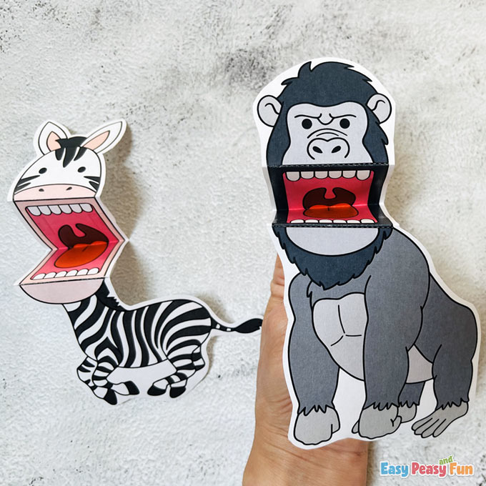 Printable ZOO Animal Puppets Zebra Gorilla