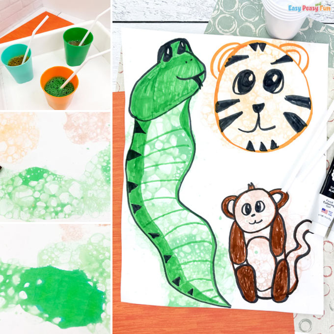 Animal Straw Painting Art for Kids Idea