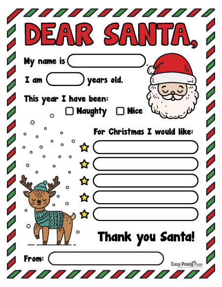 Free Printable Letter To Santa Template ~ Cute Christmas Wish List