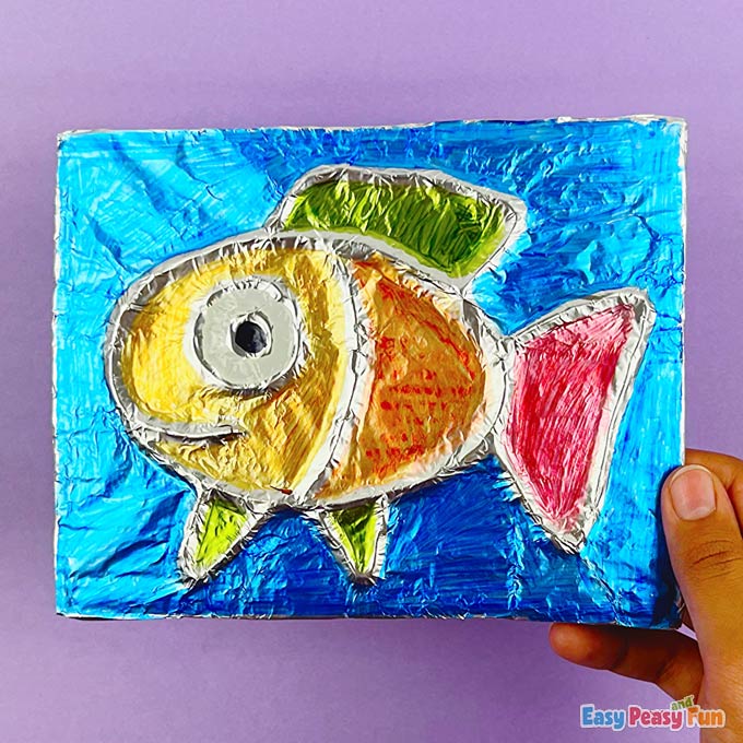 Hot Glue Tin Foil Fish Art Idea
