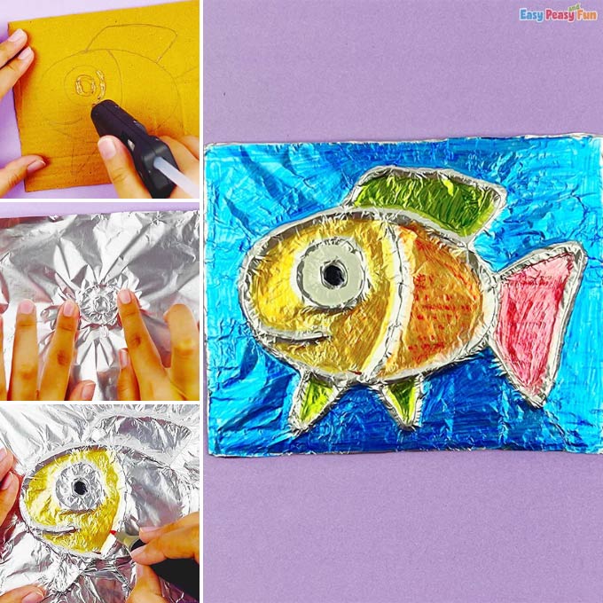Tin Foil Hot Glue Fish Craft for Kids