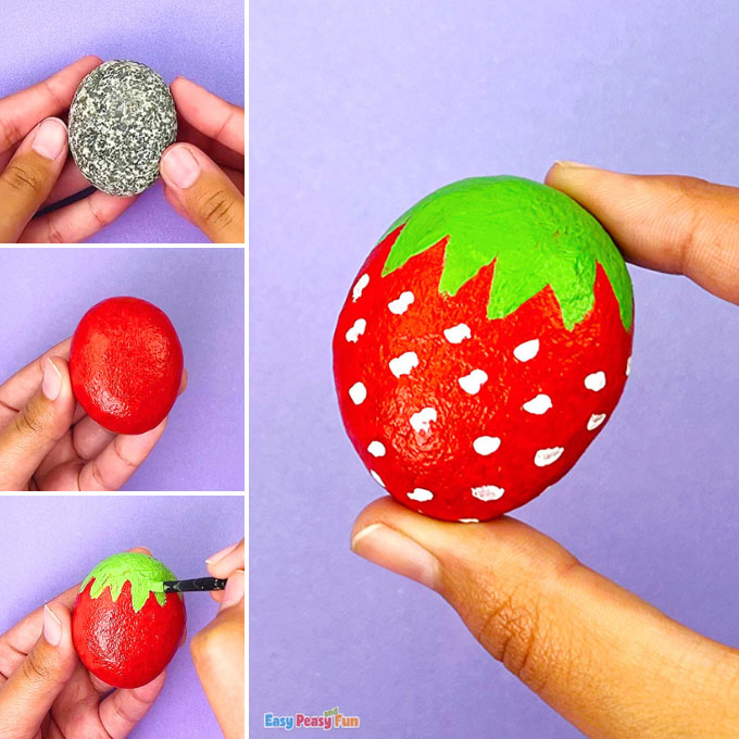 Strawberry Painted Rocks Craft Idea