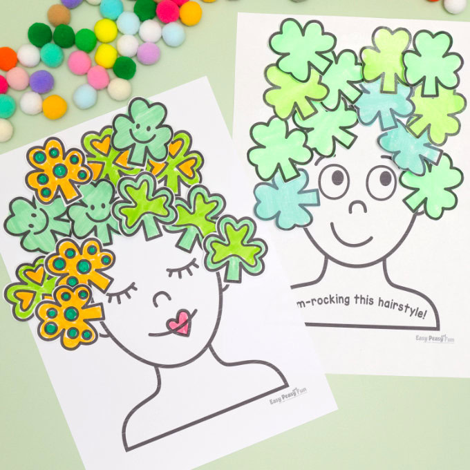 Clover hair portraits craft for kids with template