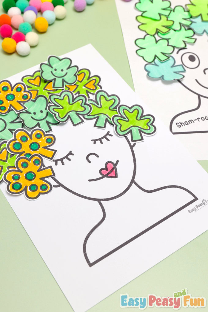 Clover hair portraits craft for kids.