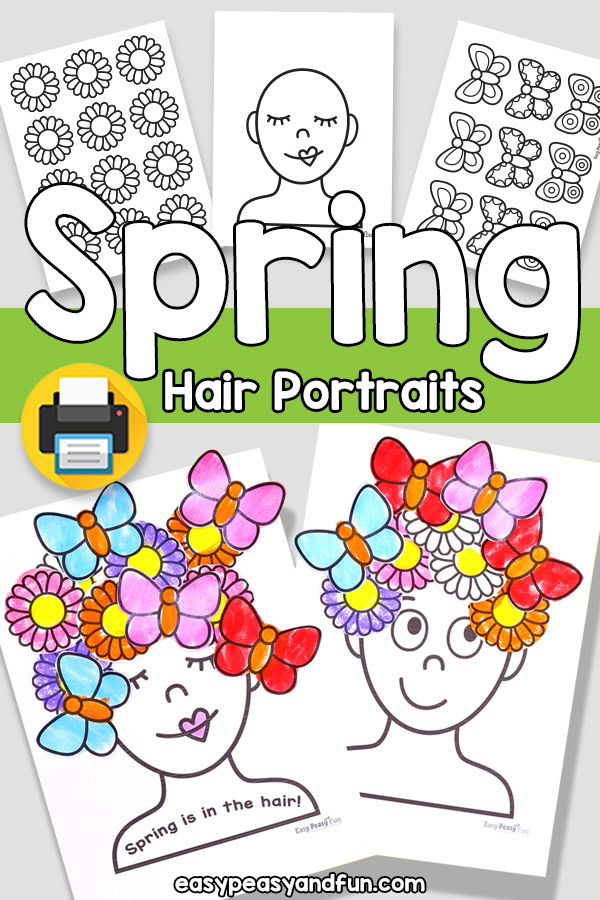 Flower and Butterfly Hair Portraits Craft Template