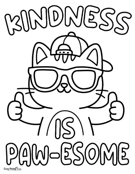 Cartoon cat wearing sunglasses and a cap giving thumbs up with the words ‘Kindness Is Paw-esome.