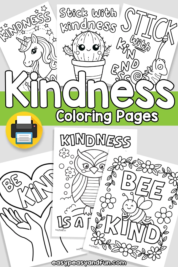 Printable kindness coloring pages set for kids to color.