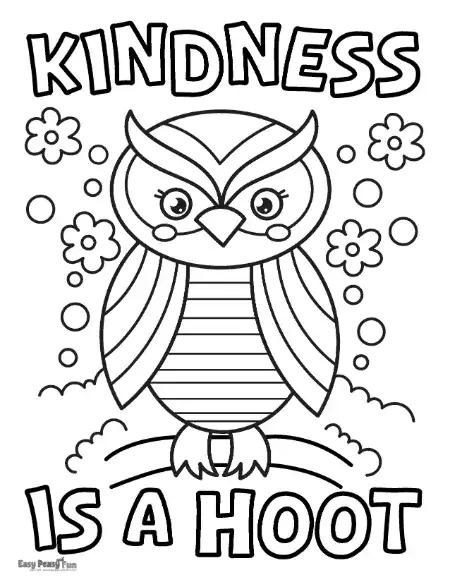 Cute owl surrounded by flowers with the words ‘Kindness Is a Hoot.