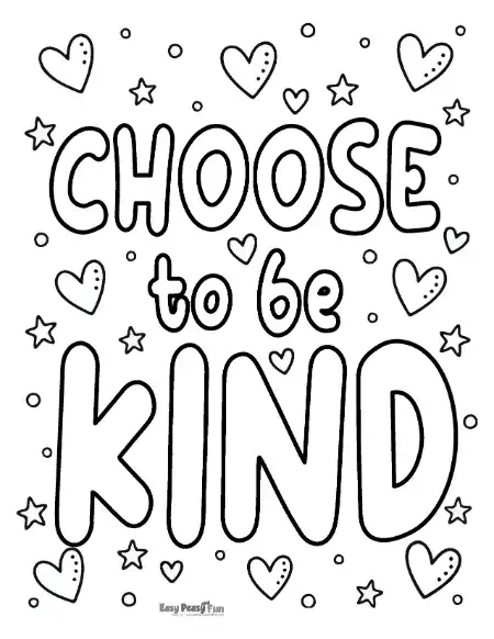 Kindness coloring page with a caption "Choose to be kind."