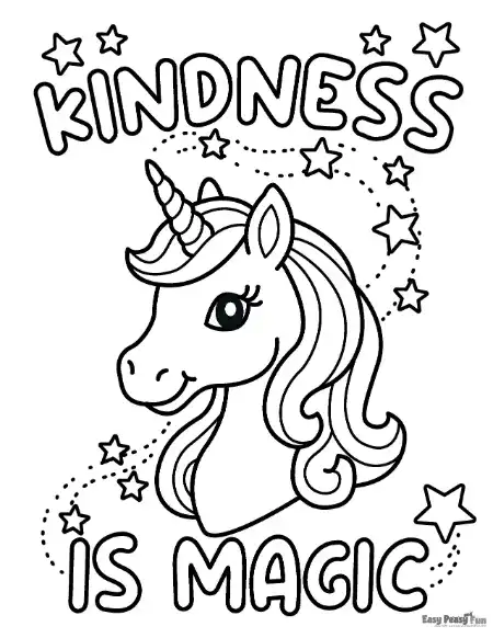 Unicorn kindness coloring page for kids.