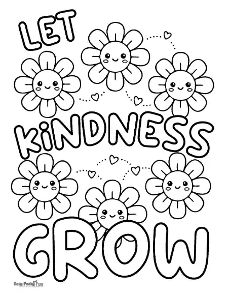 Kindness coloring page with a bunch of flowers.