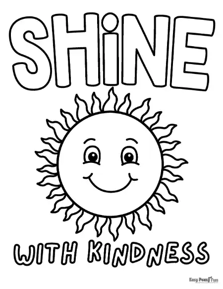 Shine with kindness coloring sheet for kids wit ha a huge sun to color.
