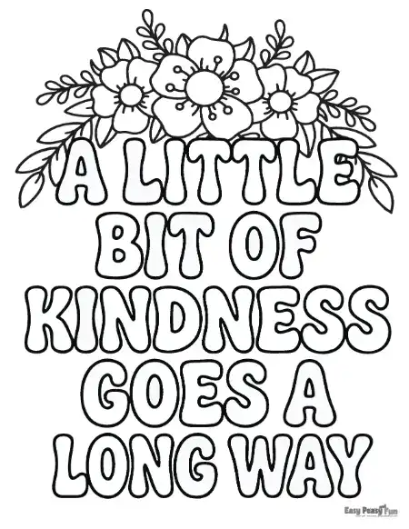 Caption "A little bit of kindness goes a long way" for coloring.