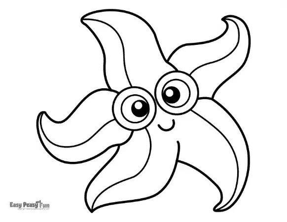 A starfish with large, googly eyes, a small smile, and curved arms, designed with bold, thick outlines.