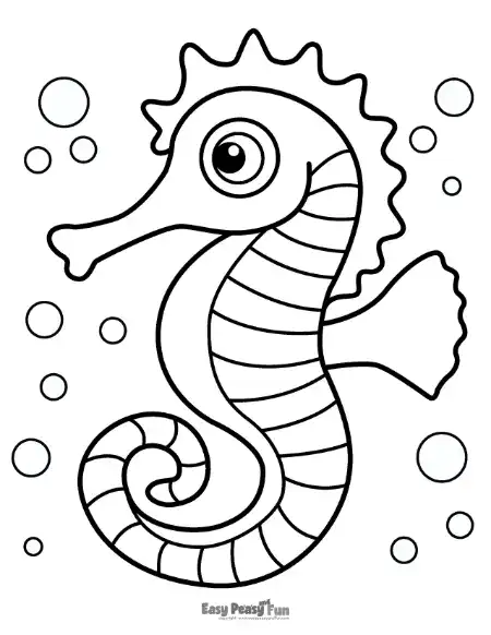 A simple, charming seahorse with a curled tail and small fin, floating in the water.