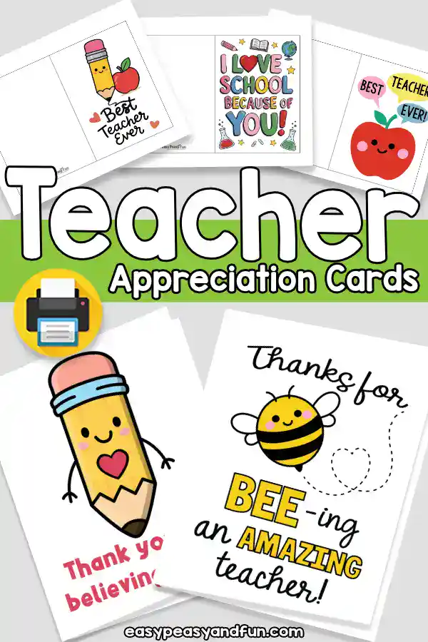 Printable teacher appreciation cards for kids.