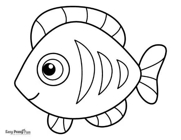A rounded fish with simple fin shapes, large eyes, and a clean design, ideal for toddlers just starting to color.