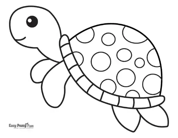 A sea turtle viewed from the side, showcasing a shell with large, easy-to-color circular patterns.