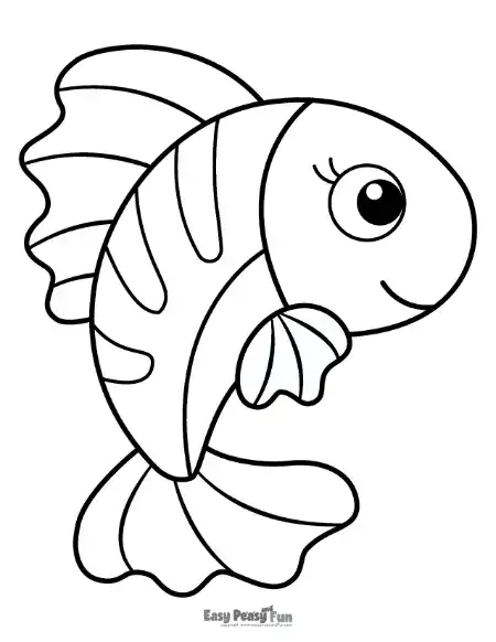 A tropical fish with a rounded body, large eye, and distinct fins, drawn in a clean, kid-friendly style.