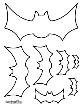 Printable bats in different sizes with pointed wings.