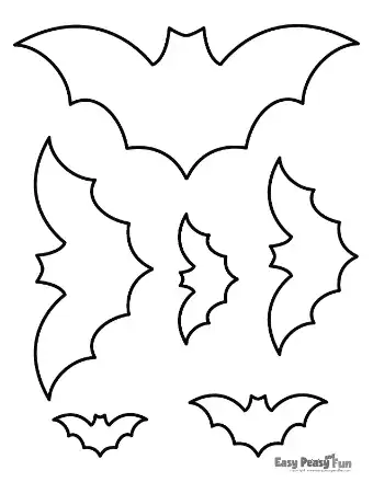 A comprehensive layout of single-design bat silhouettes scaling from extra-large to extra-small.