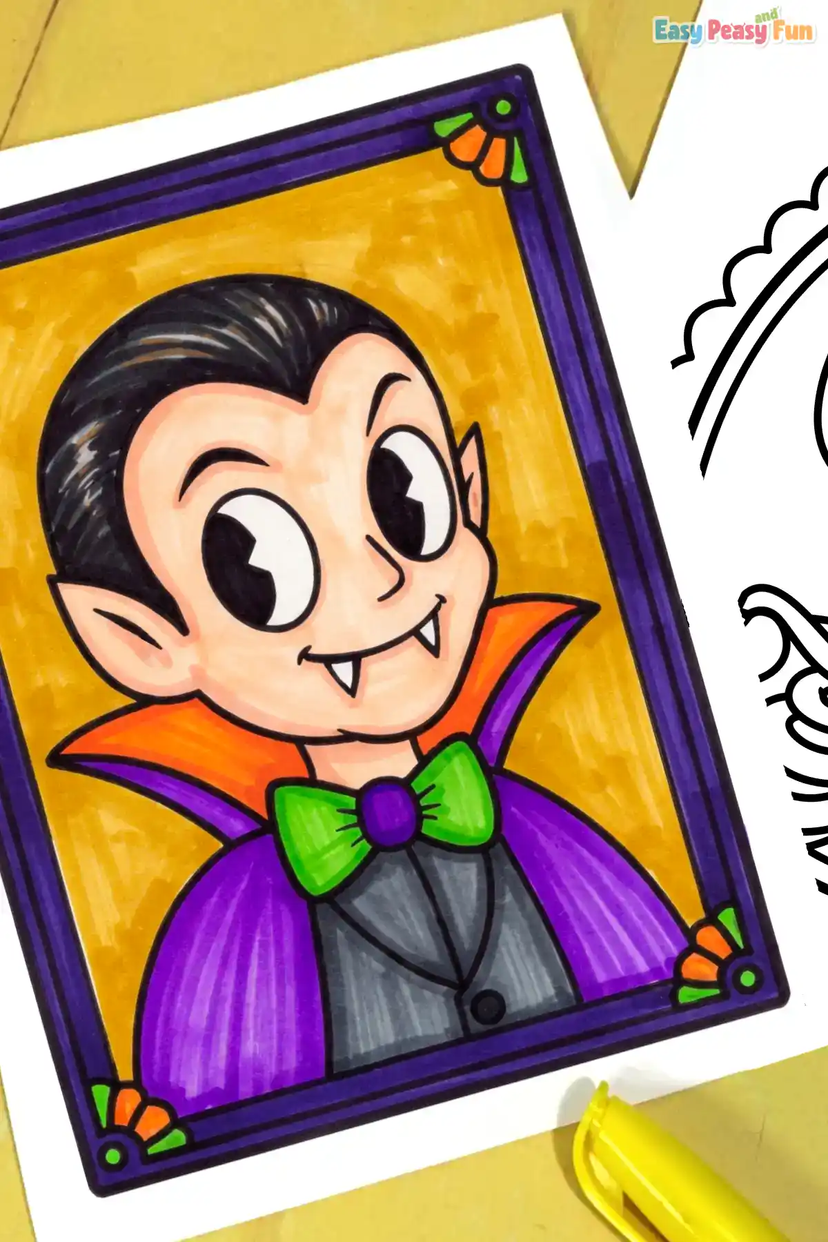 A brightly colored retro vampire portrait template.