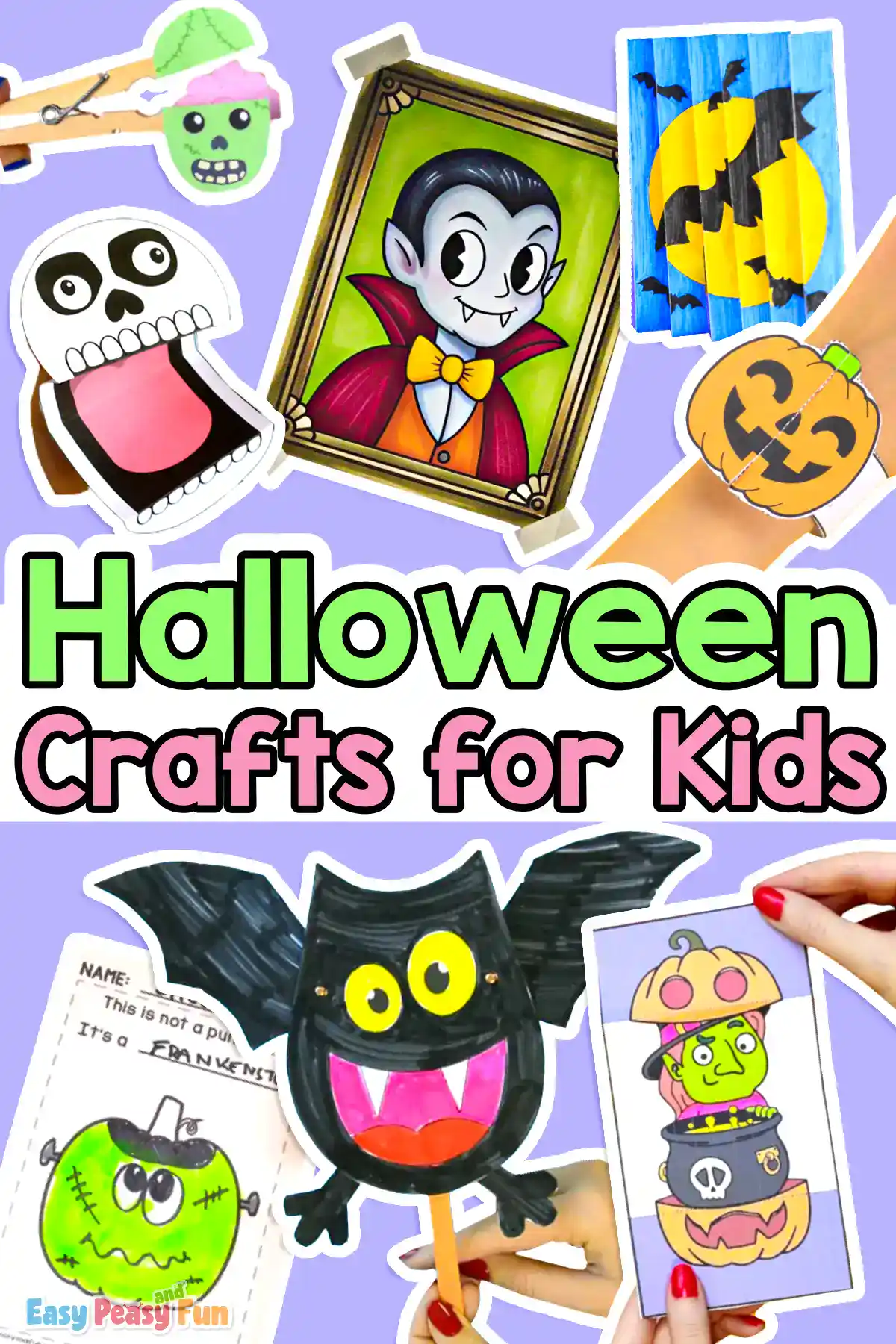 Free printable Halloween crafts for kids, including easy coloring pages, spooky puppets, and creative activities.
